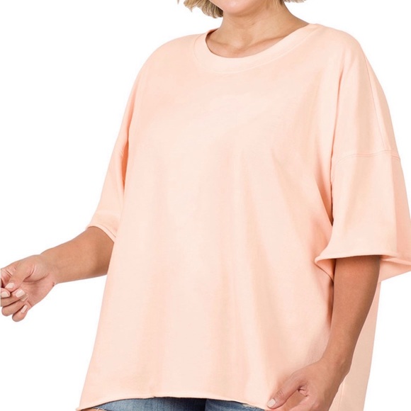 ZENANA
Oversized Raw Edge Drop Shoulder Top - Picture 7 of 9